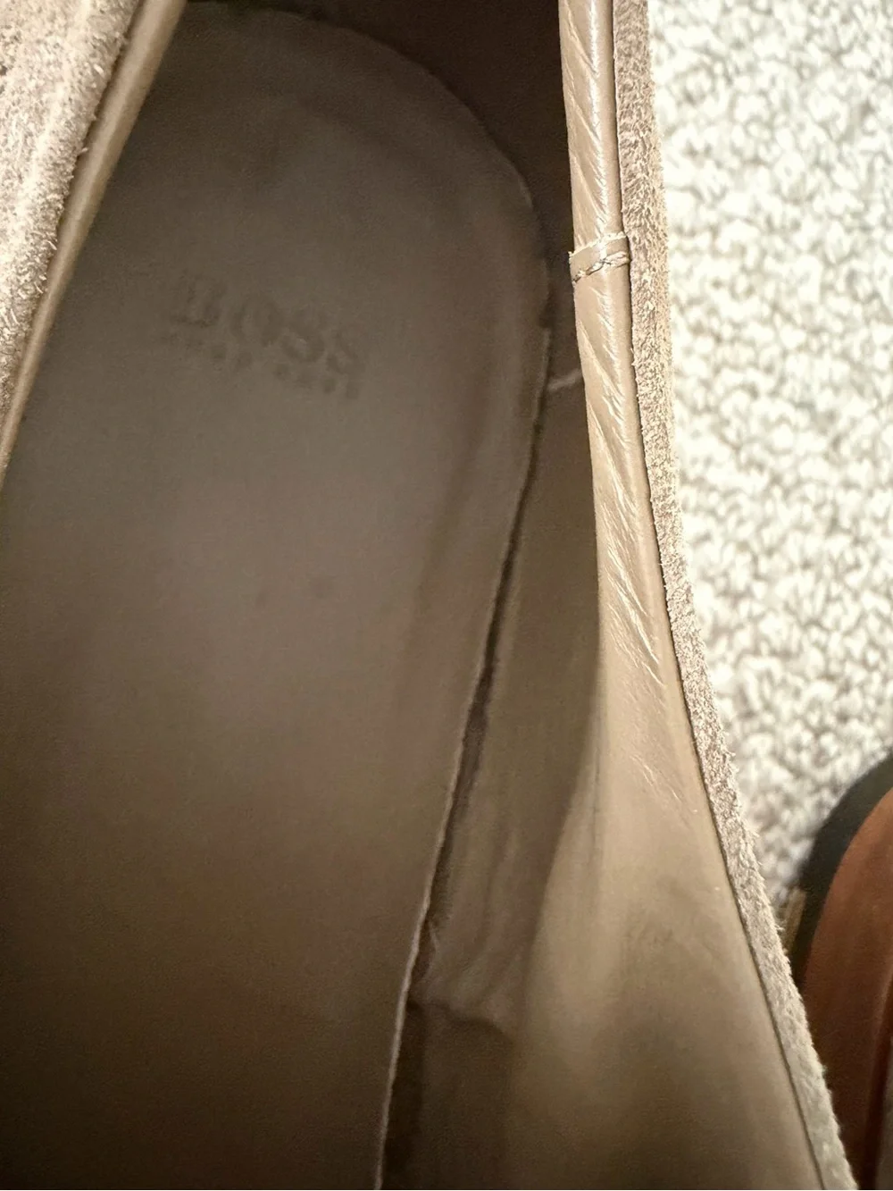 Hugo Boss men’s taupe suede wingtip shoes